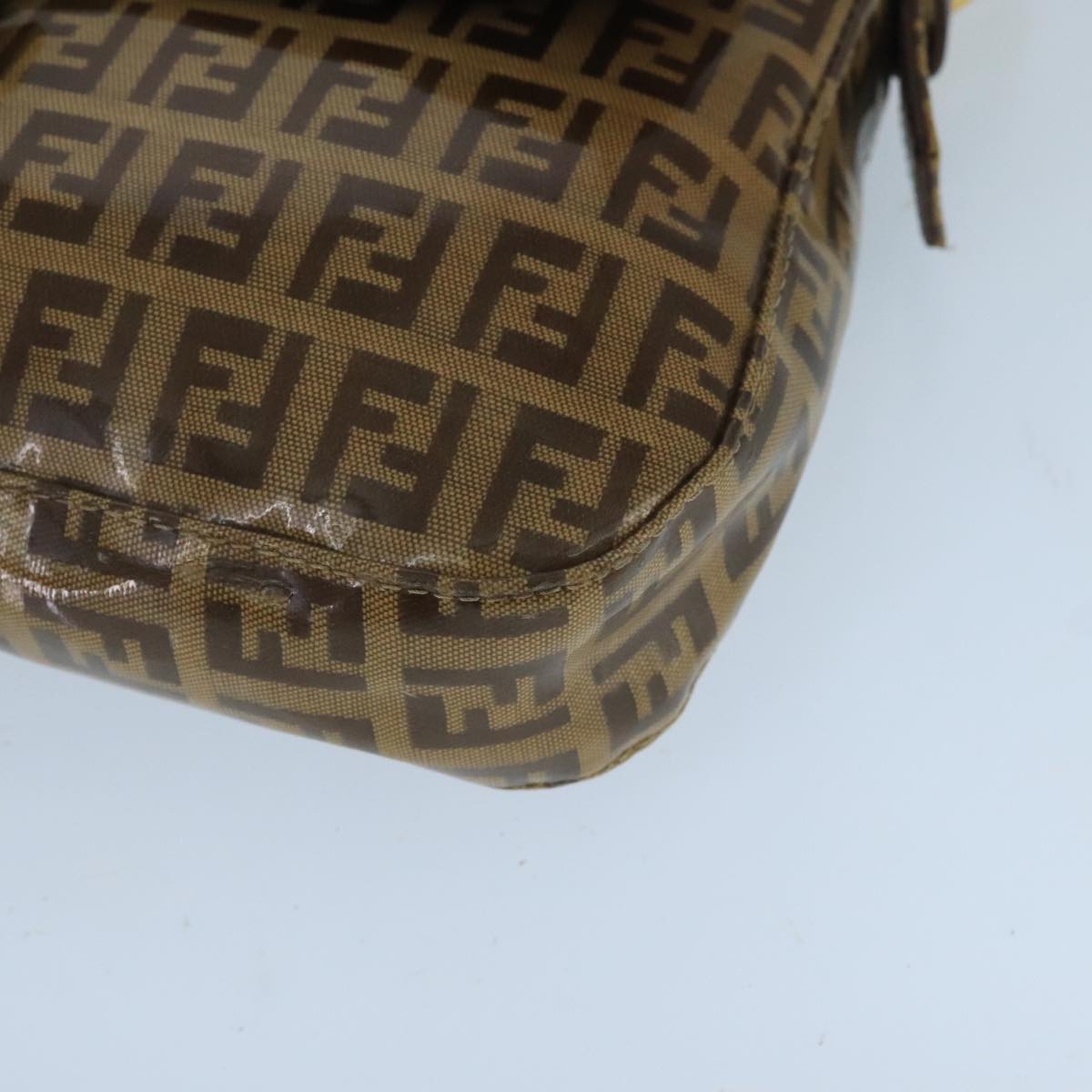 FENDI Zucchino Canvas Mamma Baguette Shoulder Bag Enamel Brown Gold ep6615