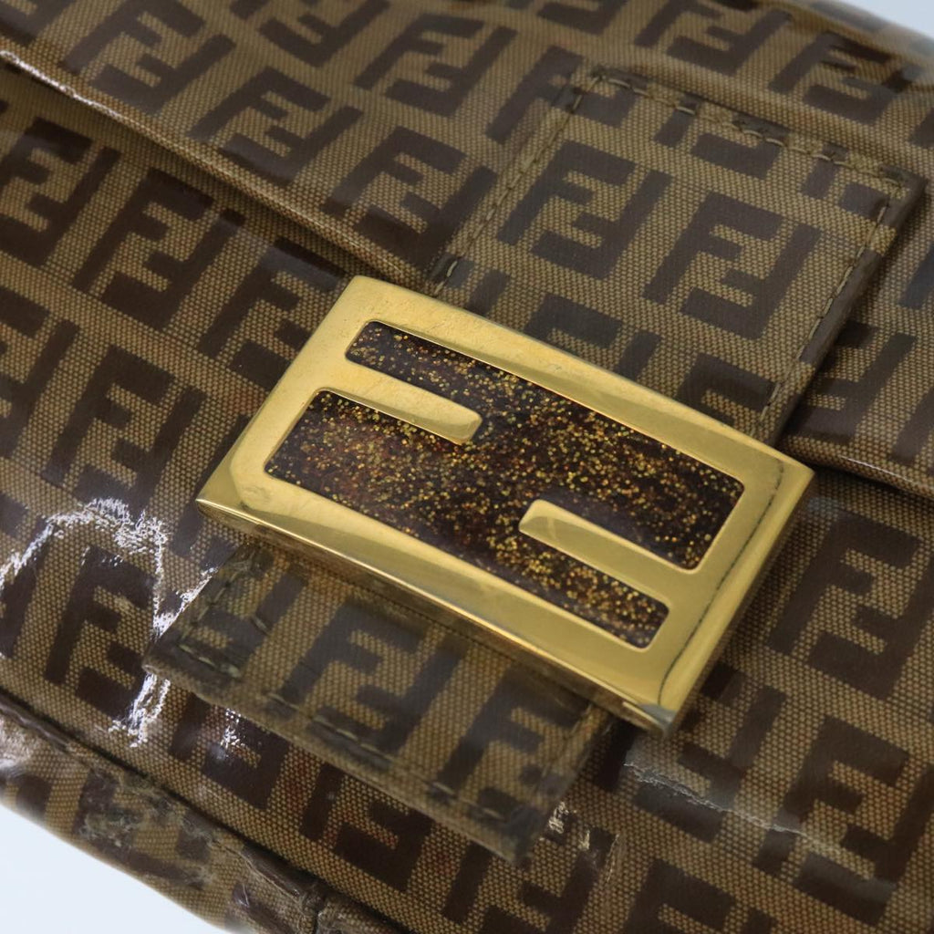 FENDI Zucchino Canvas Mamma Baguette Shoulder Bag Enamel Brown Gold ep6615