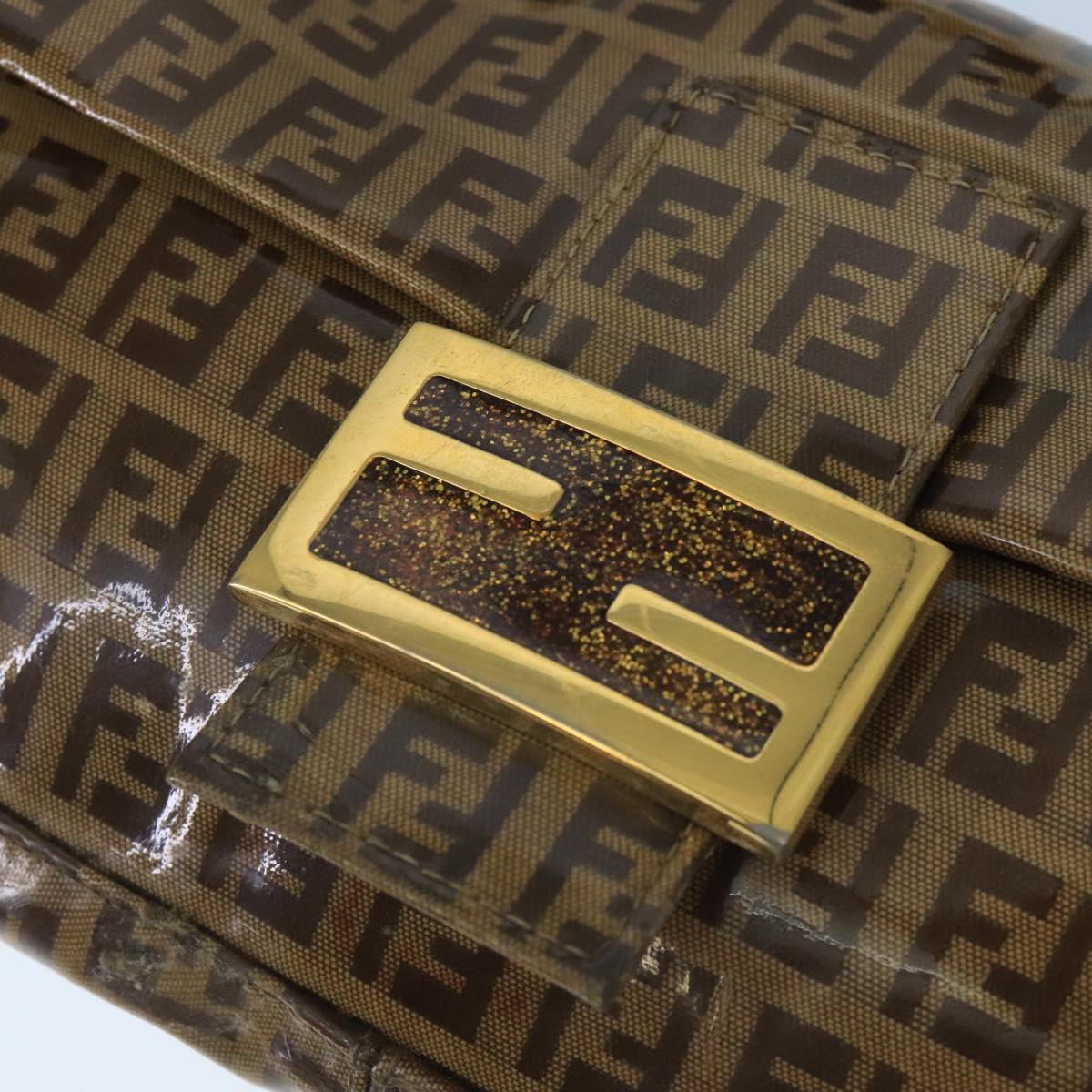 FENDI Zucchino Canvas Mamma Baguette Shoulder Bag Enamel Brown Gold ep6615