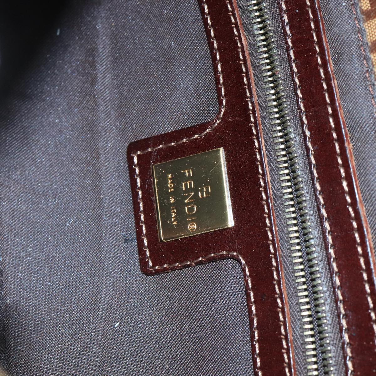 FENDI Zucchino Canvas Mamma Baguette Shoulder Bag Enamel Brown Gold ep6615