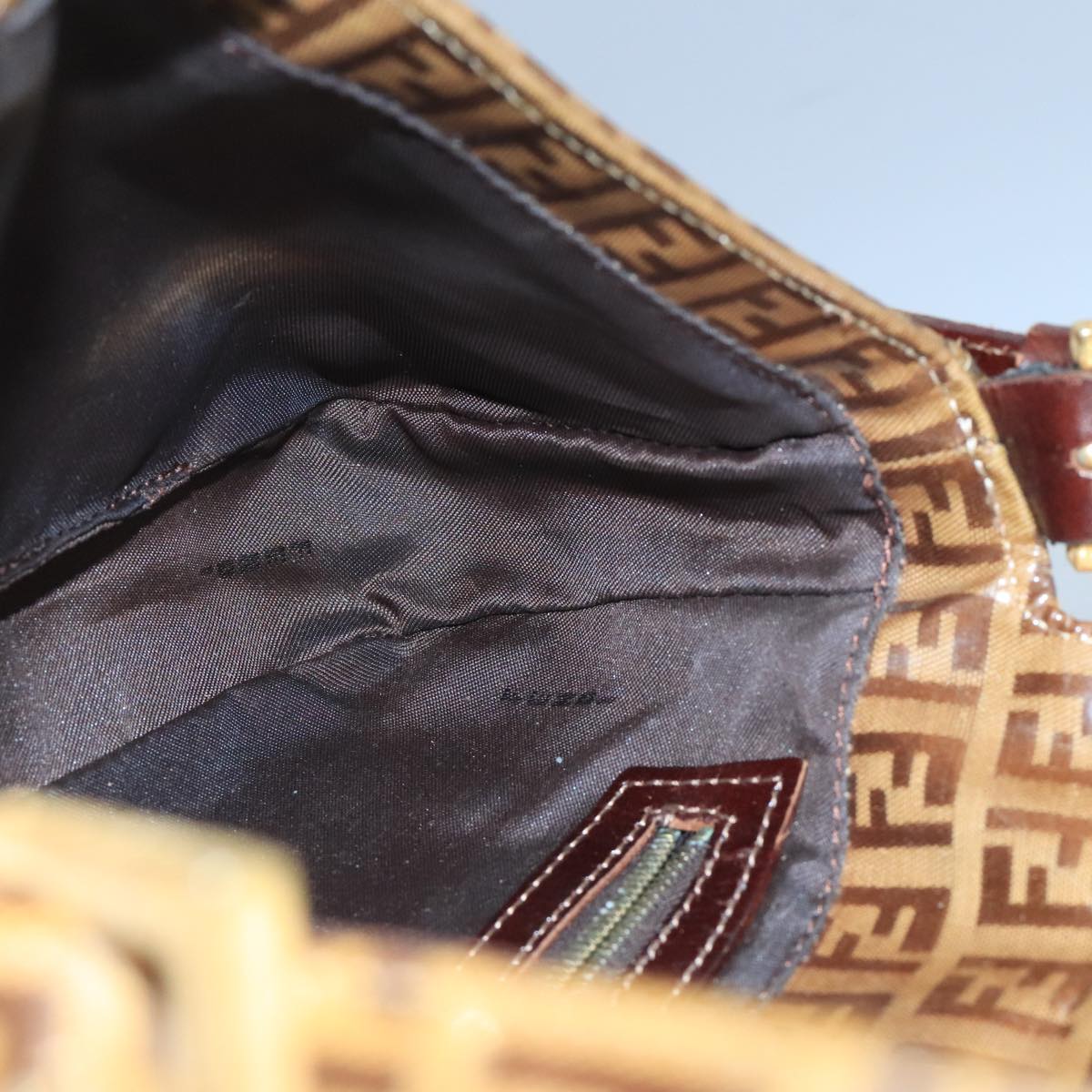 FENDI Zucchino Canvas Mamma Baguette Shoulder Bag Enamel Brown Gold ep6615