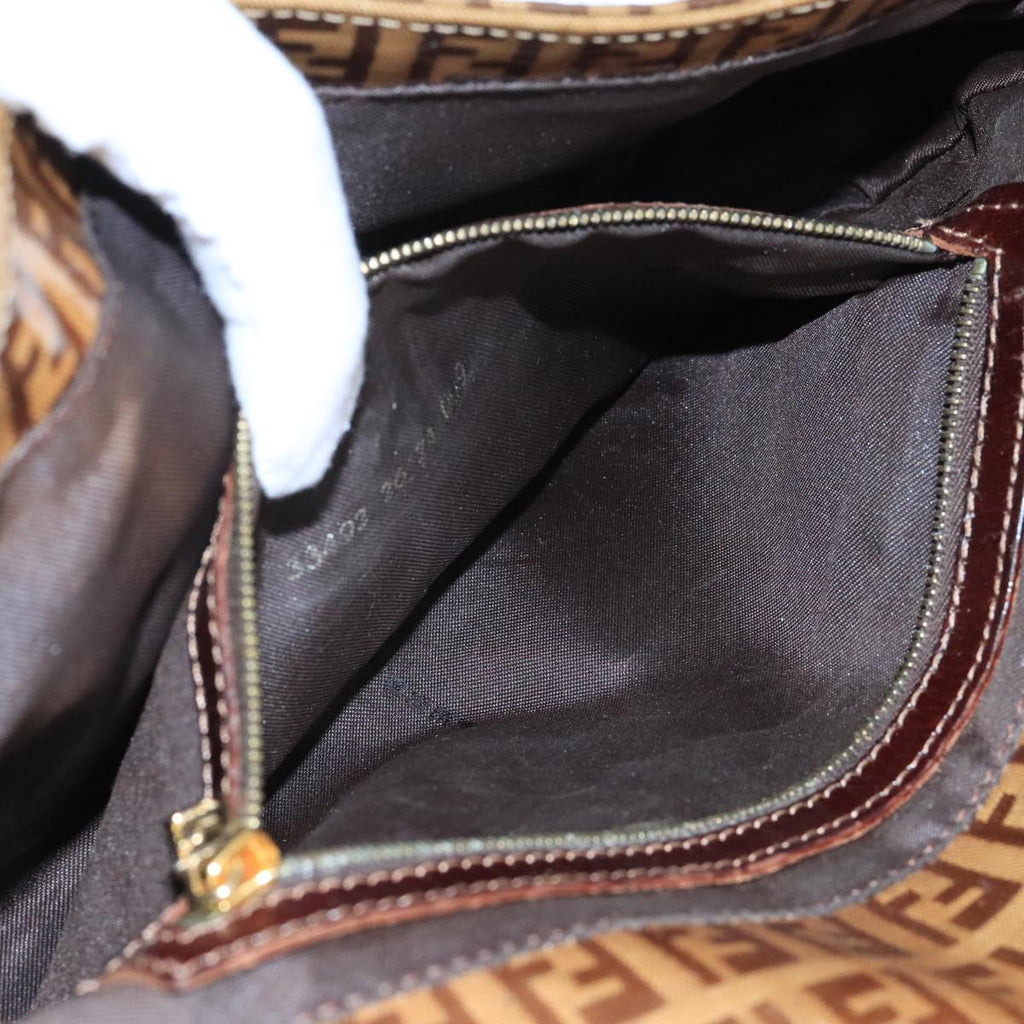 FENDI Zucchino Canvas Mamma Baguette Shoulder Bag Enamel Brown Gold ep6615