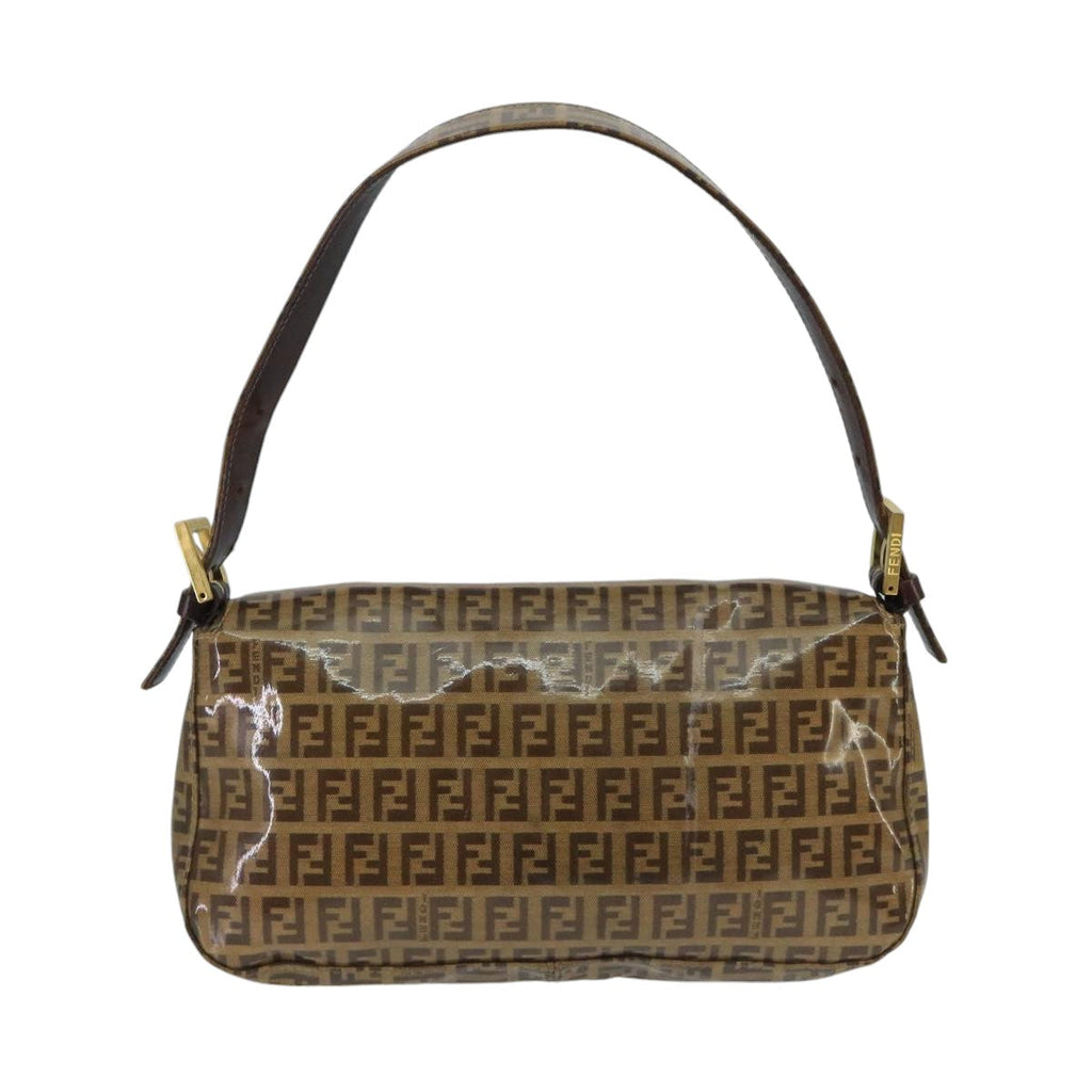 FENDI Zucchino Canvas Mamma Baguette Shoulder Bag Enamel Brown Gold ep6615