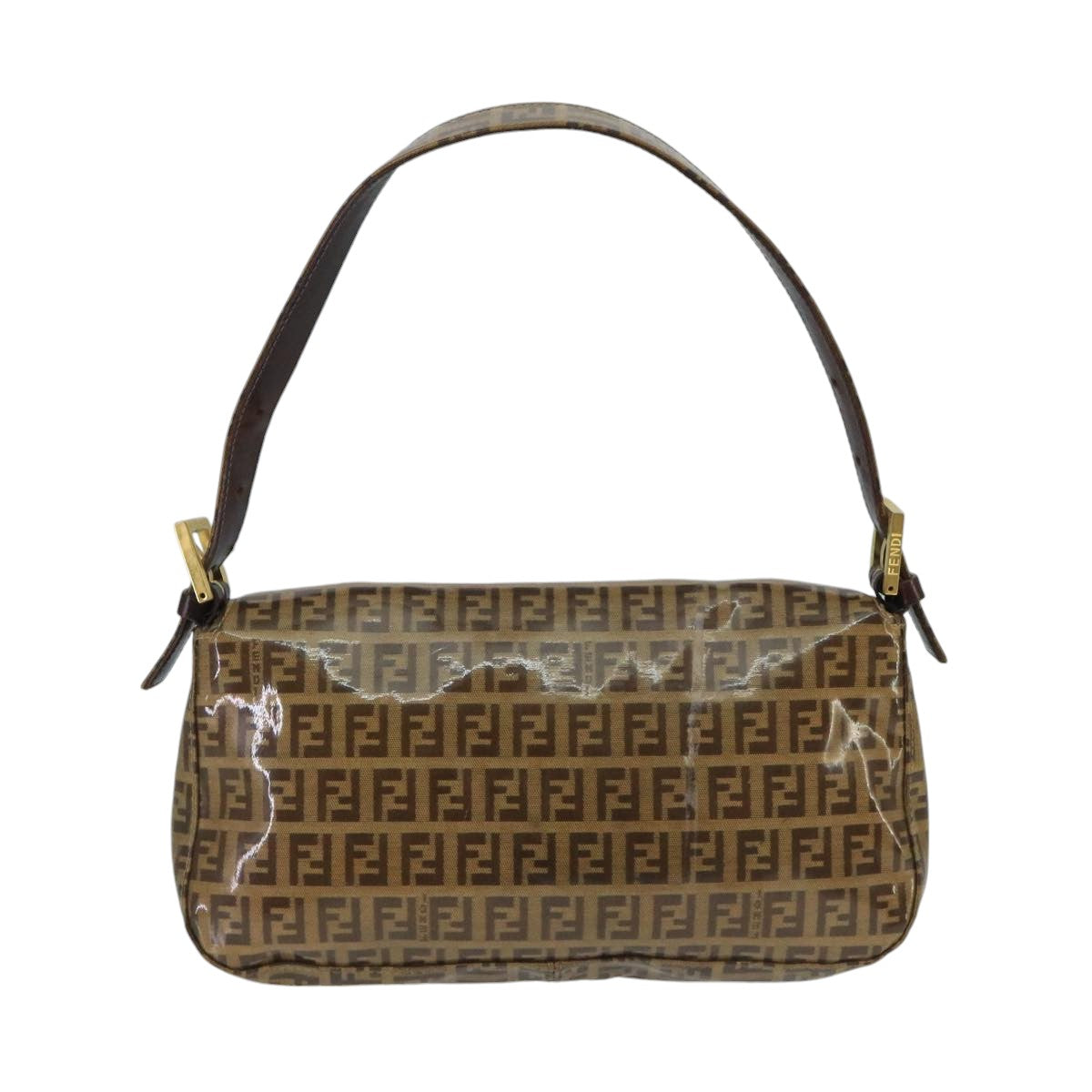FENDI Zucchino Canvas Mamma Baguette Shoulder Bag Enamel Brown Gold ep6615
