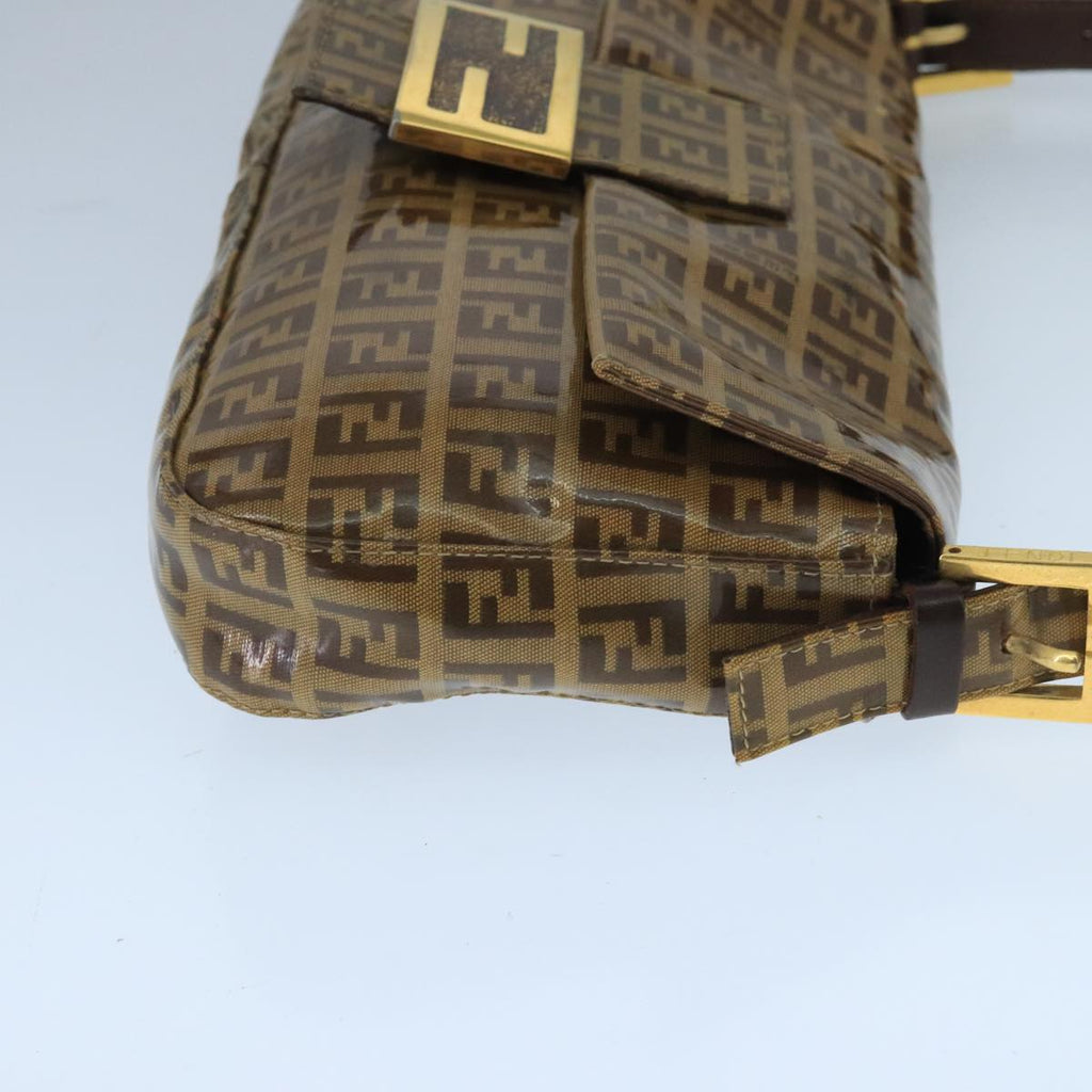 FENDI Zucchino Canvas Mamma Baguette Shoulder Bag Enamel Brown Gold ep6615