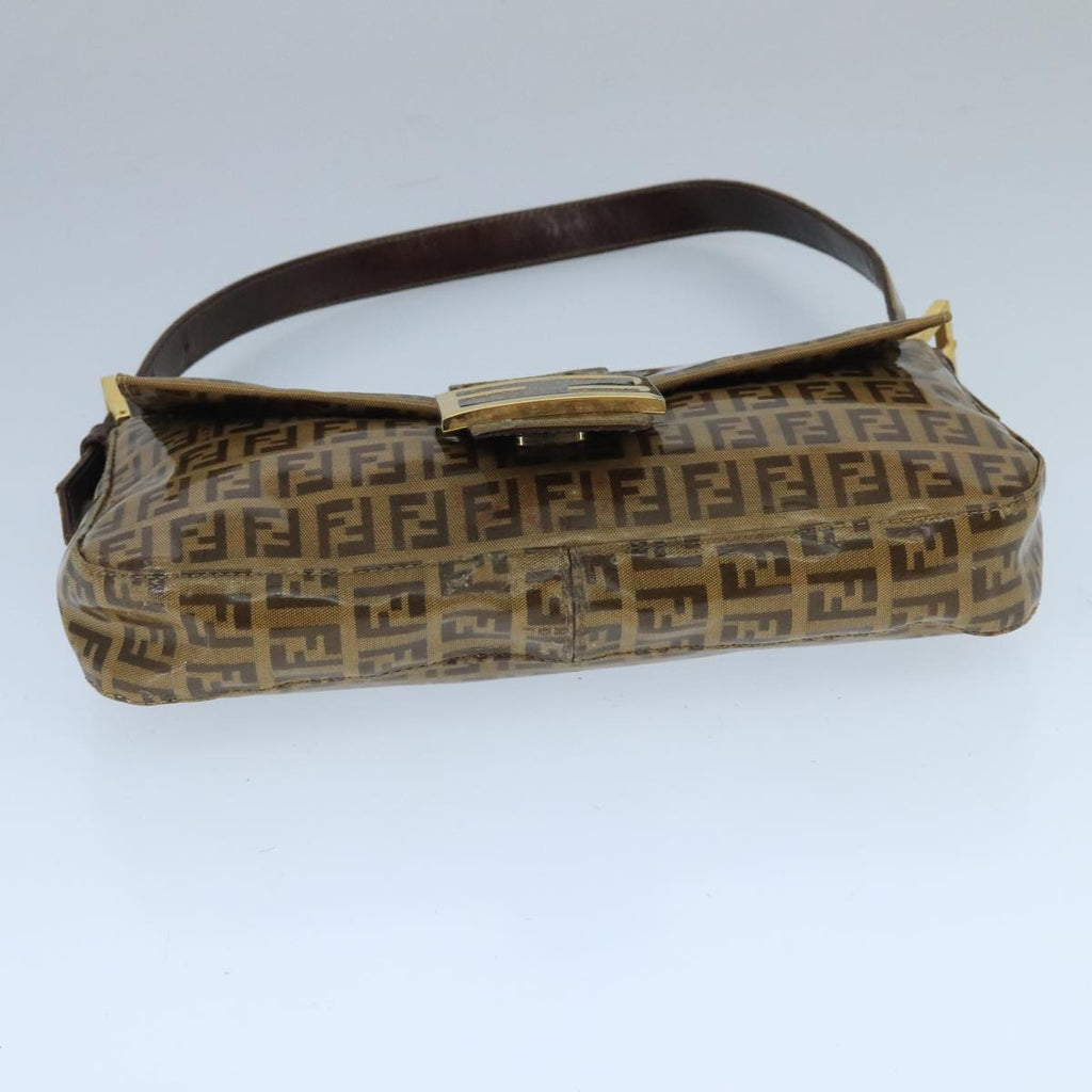 FENDI Zucchino Canvas Mamma Baguette Shoulder Bag Enamel Brown Gold ep6615