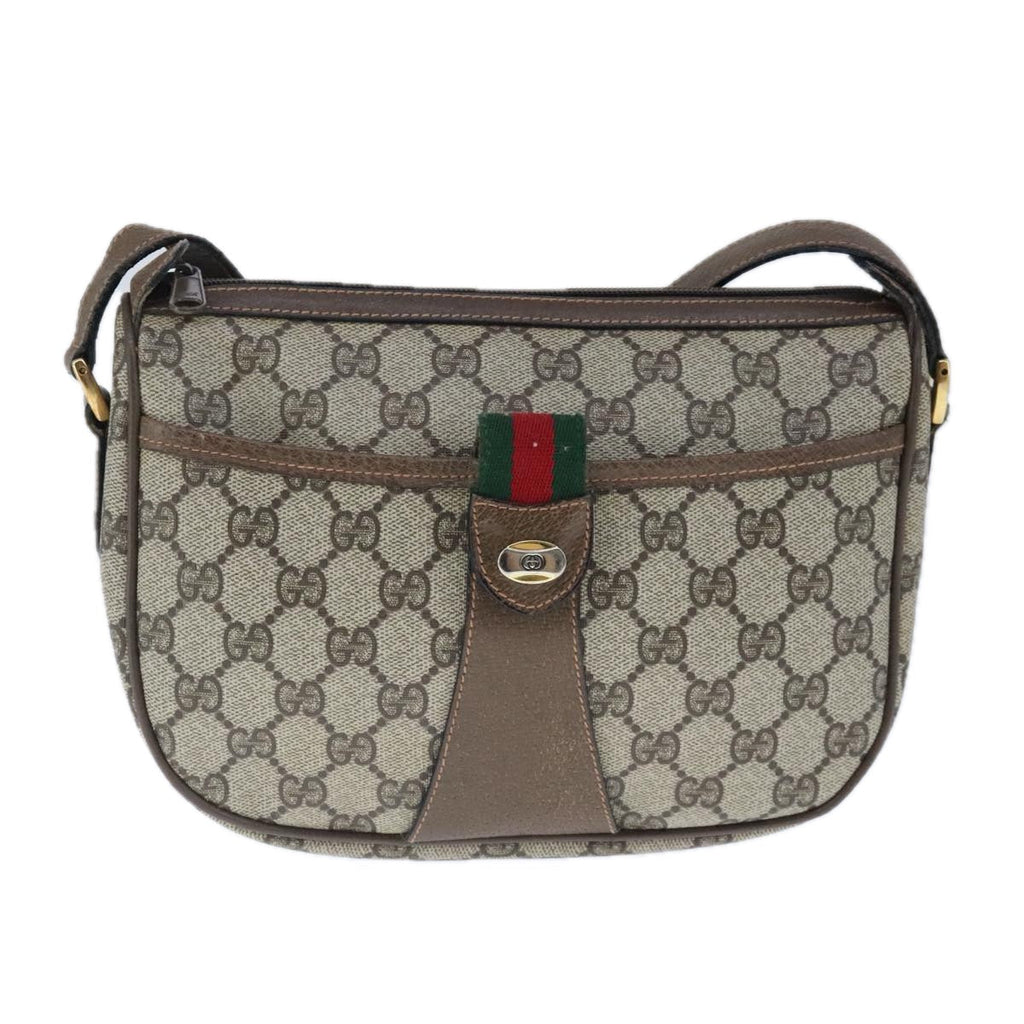 GUCCI GG Supreme Web Sherry Line Shoulder Bag PVC Leather Beige ep6616