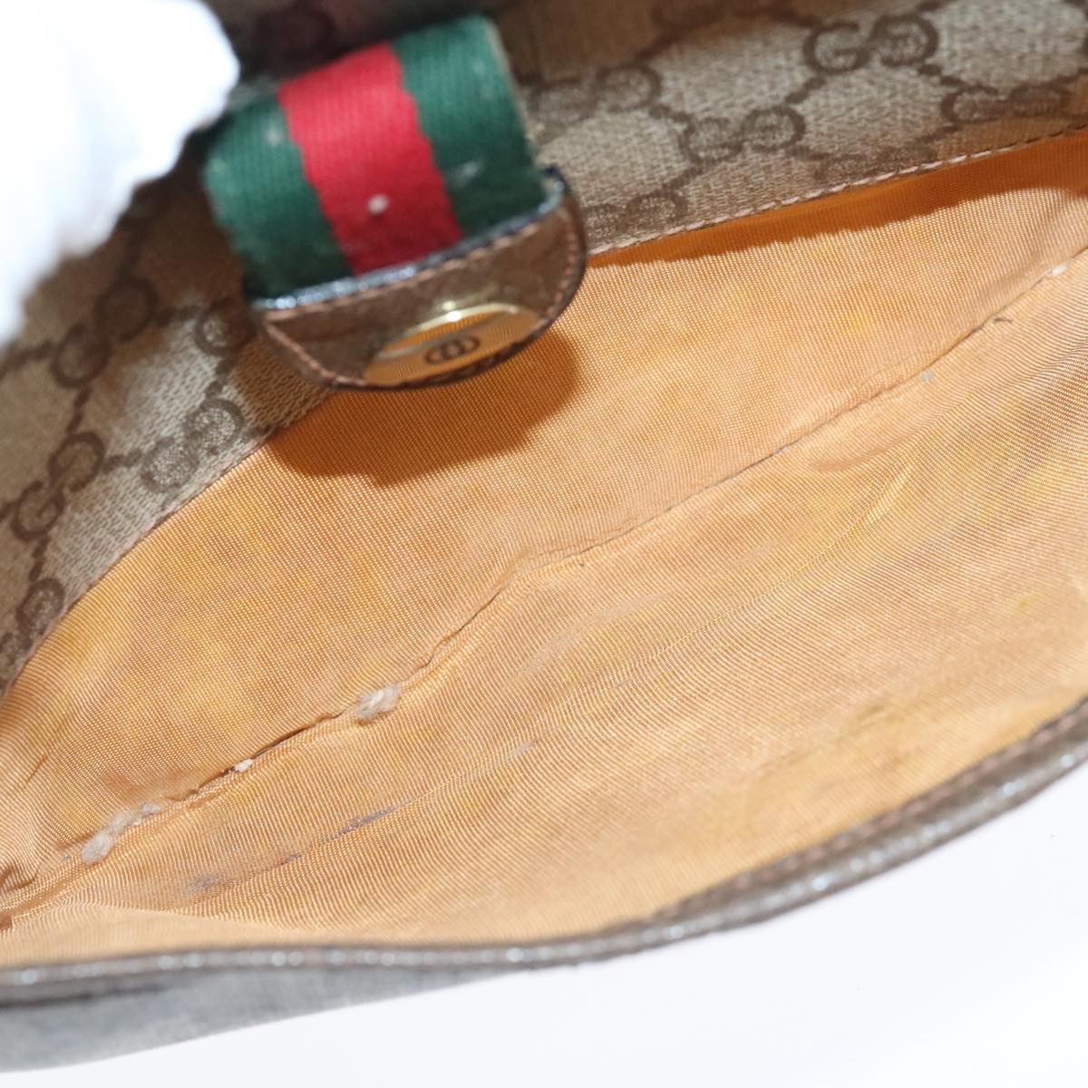 GUCCI GG Supreme Web Sherry Line Shoulder Bag PVC Leather Beige ep6616
