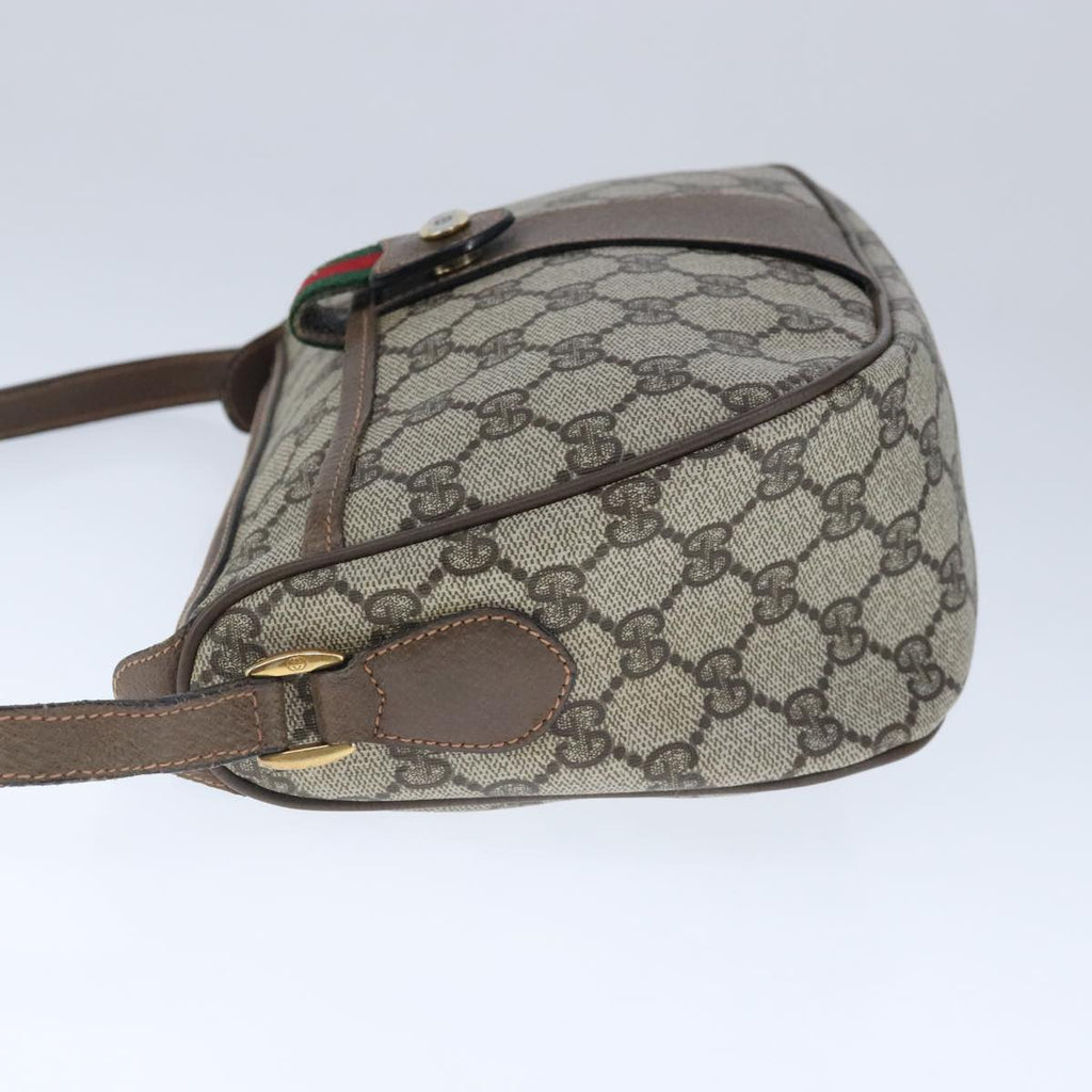 GUCCI GG Supreme Web Sherry Line Shoulder Bag PVC Leather Beige ep6616