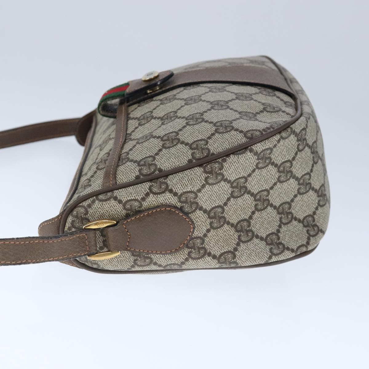 GUCCI GG Supreme Web Sherry Line Shoulder Bag PVC Leather Beige ep6616