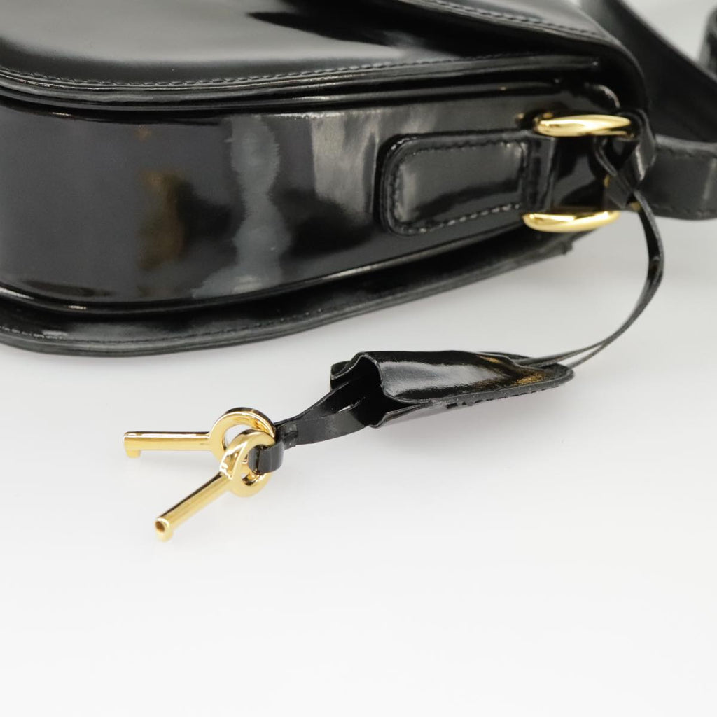 GUCCI Shoulder Bag Patent leather Black Gold ep6618