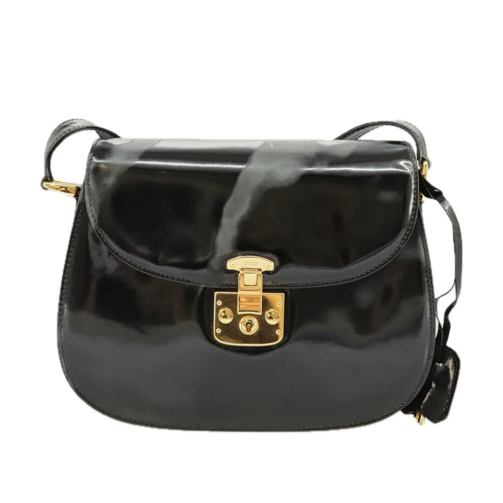 GUCCI Shoulder Bag Patent leather Black Gold ep6618