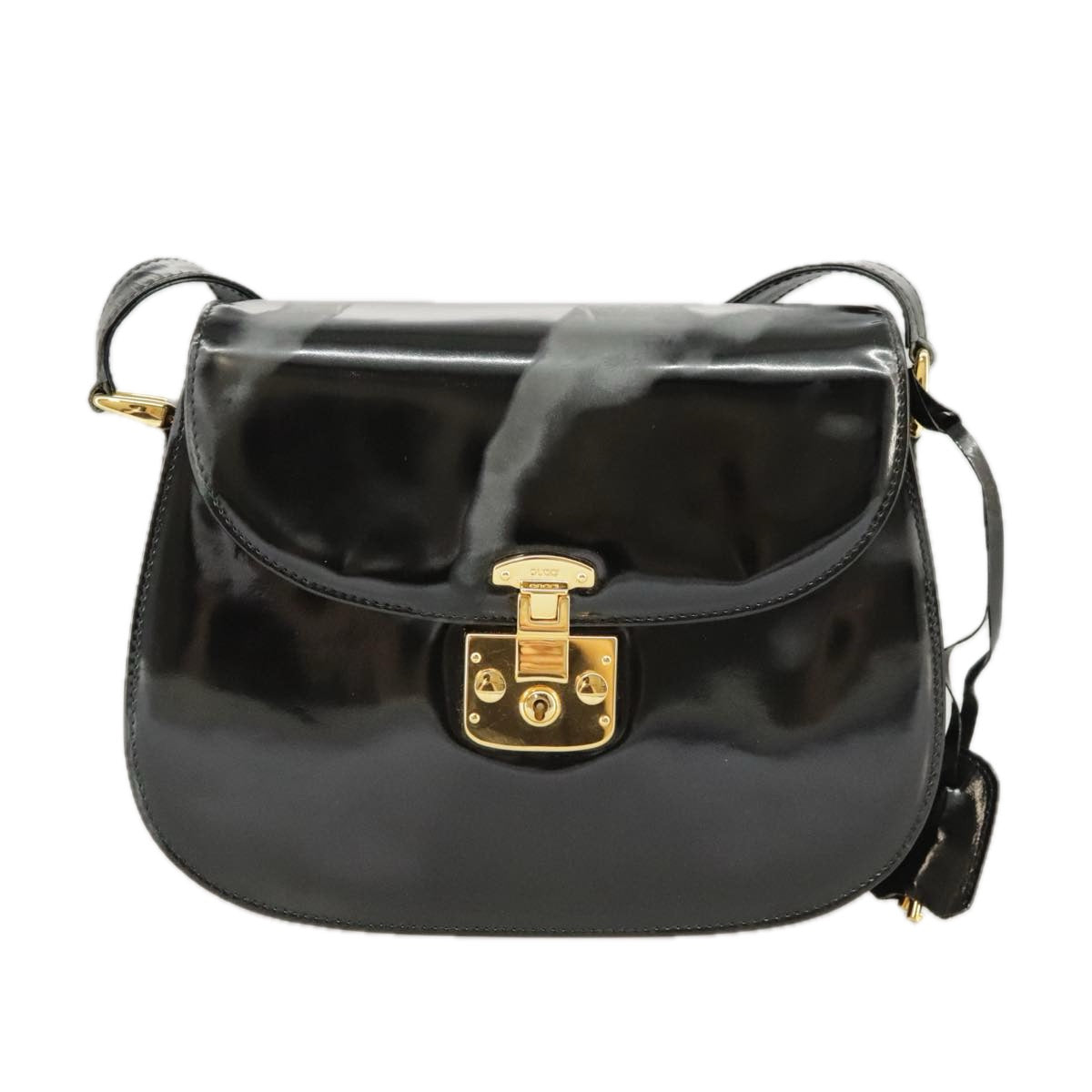 GUCCI Shoulder Bag Patent leather Black Gold ep6618