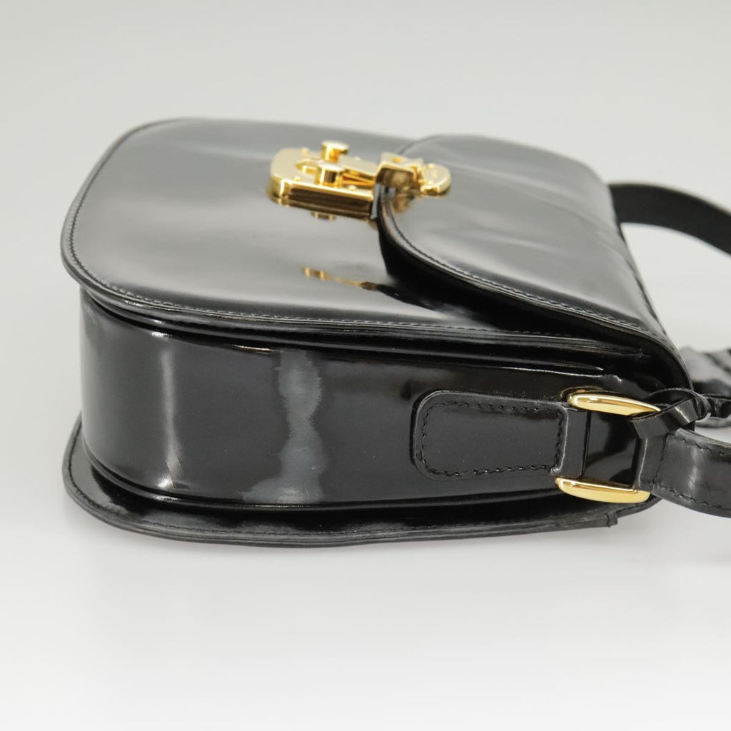 GUCCI Shoulder Bag Patent leather Black Gold ep6618