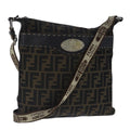 FENDI Celeria Zucca Canvas Shoulder Bag Black Brown ep6625