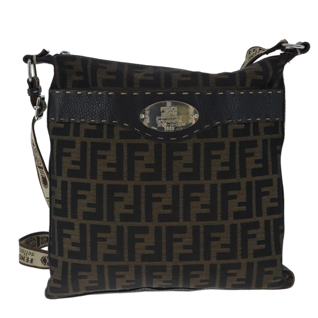 FENDI Celeria Zucca Canvas Shoulder Bag Black Brown ep6625