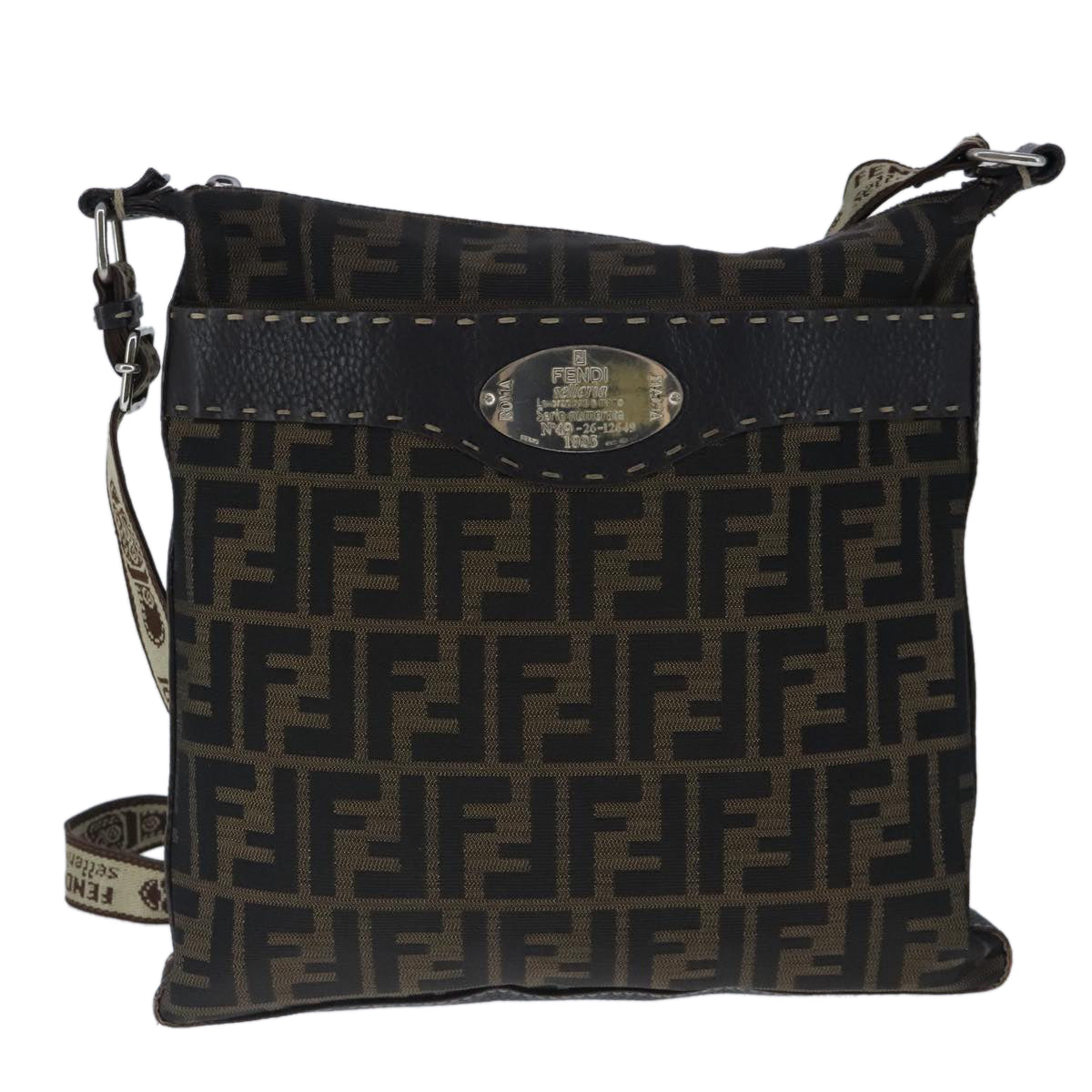 FENDI Celeria Zucca Canvas Shoulder Bag Black Brown ep6625