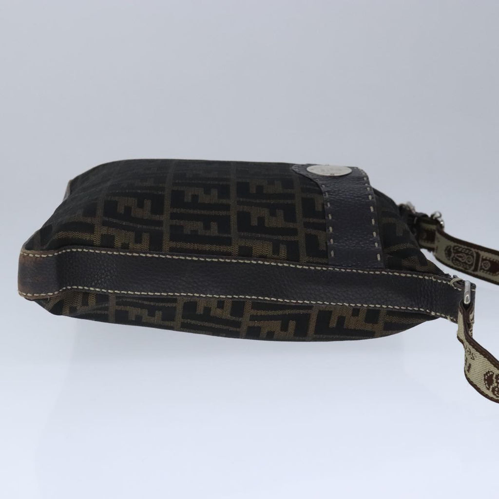FENDI Celeria Zucca Canvas Shoulder Bag Black Brown ep6625