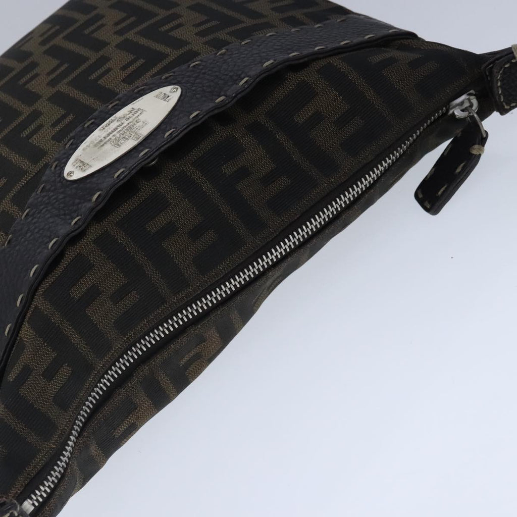 FENDI Celeria Zucca Canvas Shoulder Bag Black Brown ep6625
