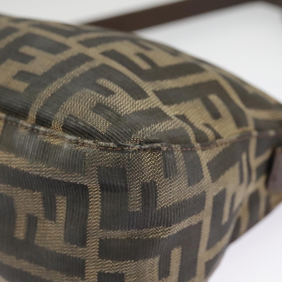 FENDI Zucca Canvas Mamma Baguette Shoulder Bag Brown Black Silver ep6627