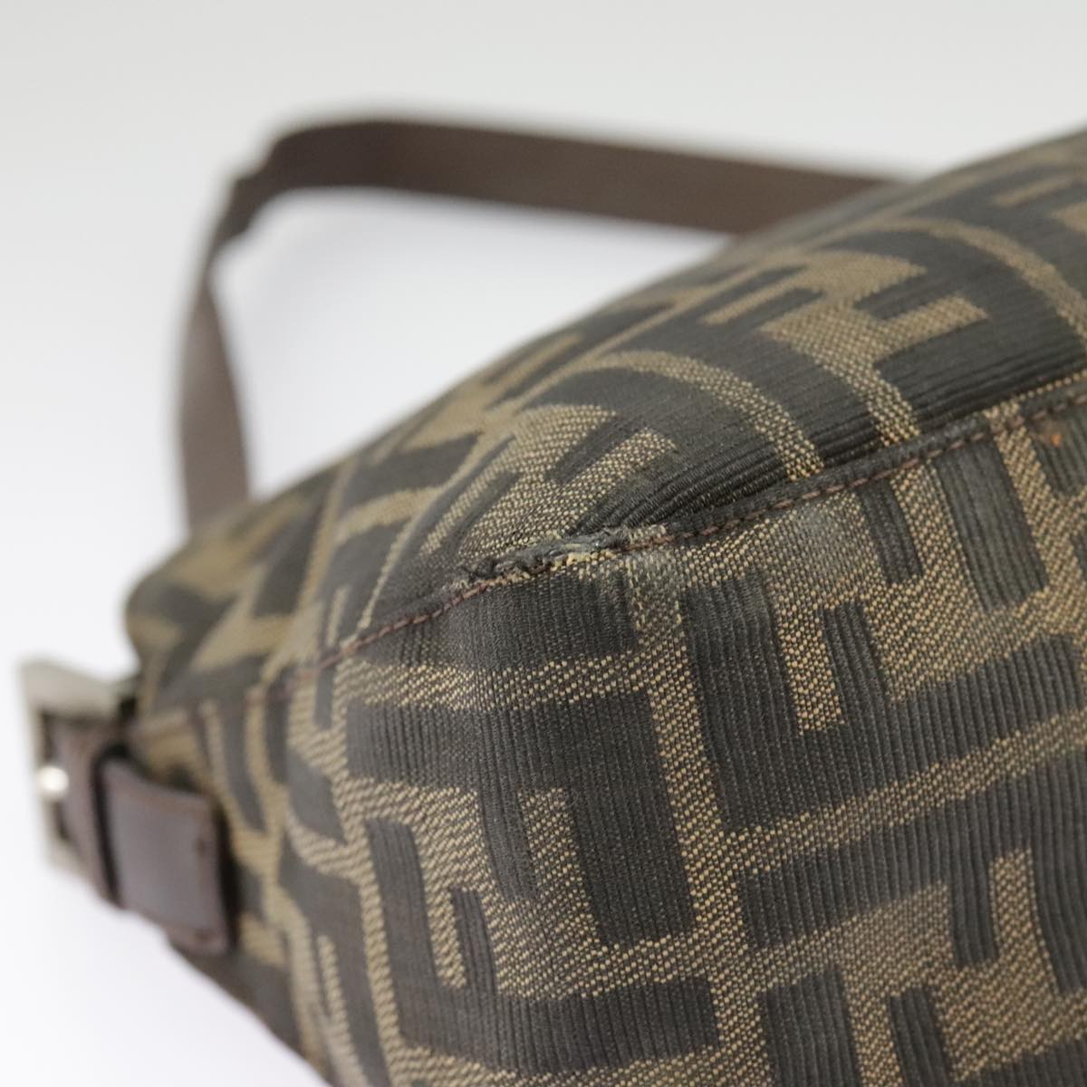 FENDI Zucca Canvas Mamma Baguette Shoulder Bag Brown Black Silver ep6627