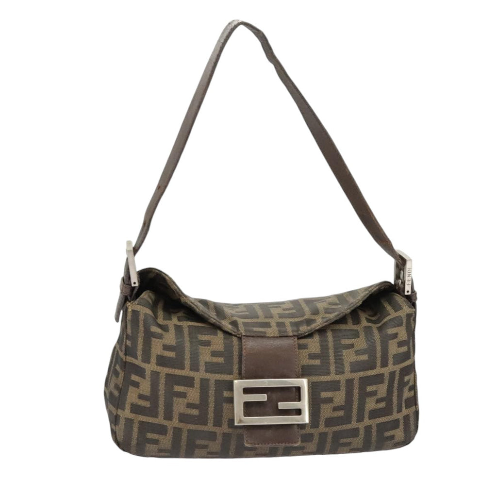 FENDI Zucca Canvas Mamma Baguette Shoulder Bag Brown Black Silver ep6627