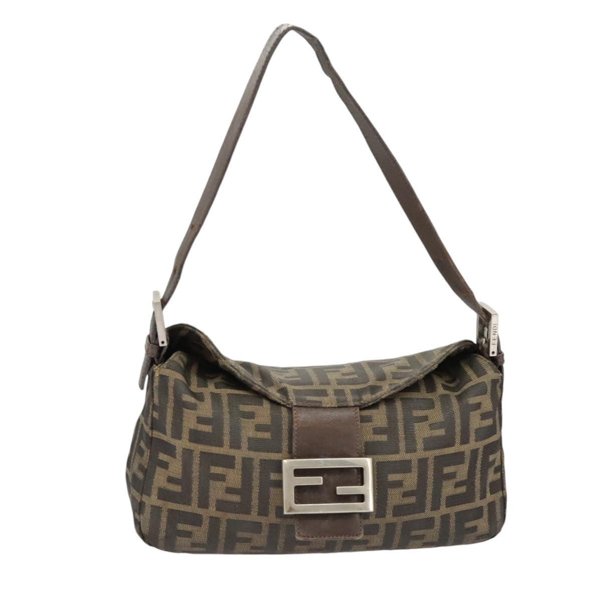 FENDI Zucca Canvas Mamma Baguette Shoulder Bag Brown Black Silver ep6627