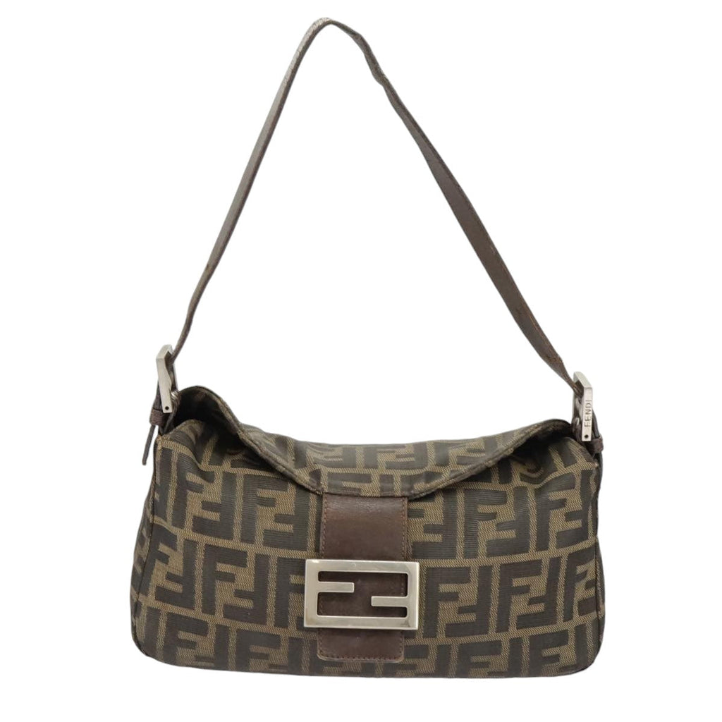 FENDI Zucca Canvas Mamma Baguette Shoulder Bag Brown Black Silver ep6627