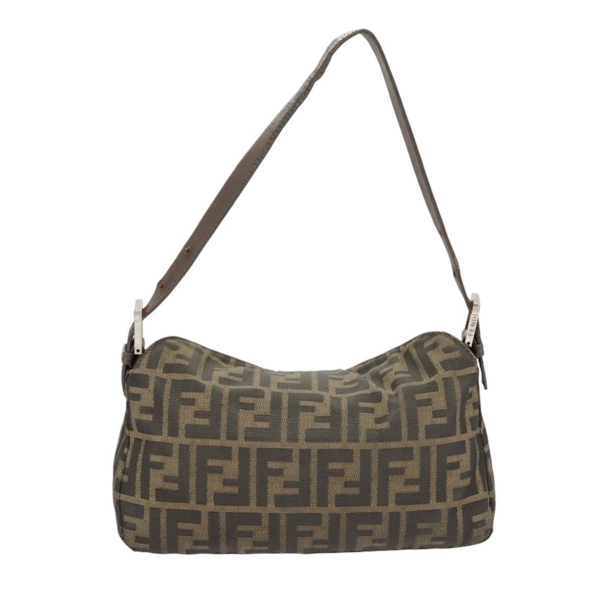 FENDI Zucca Canvas Mamma Baguette Shoulder Bag Brown Black Silver ep6627