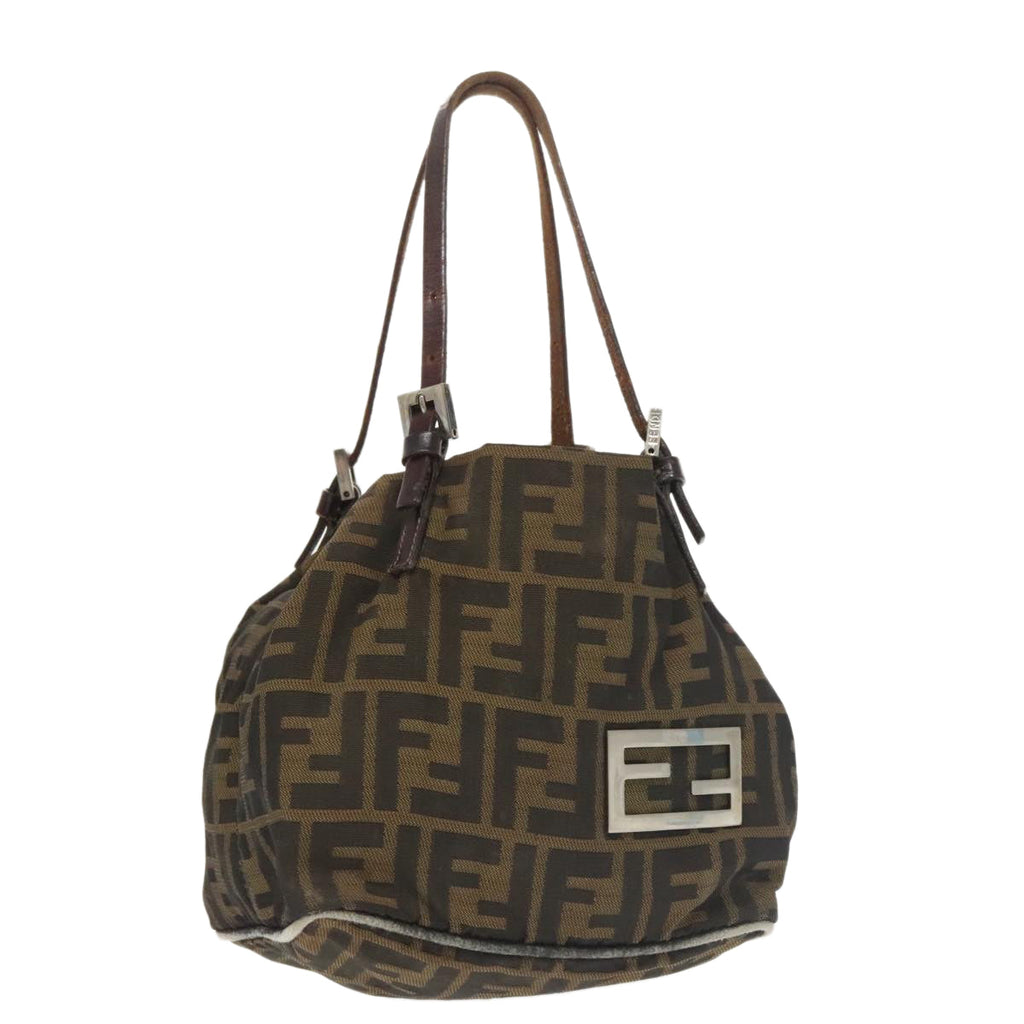 FENDI Zucca Canvas Hand Bag Brown Black Silver ep6629
