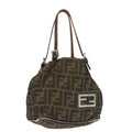 FENDI Zucca Canvas Hand Bag Brown Black Silver ep6629