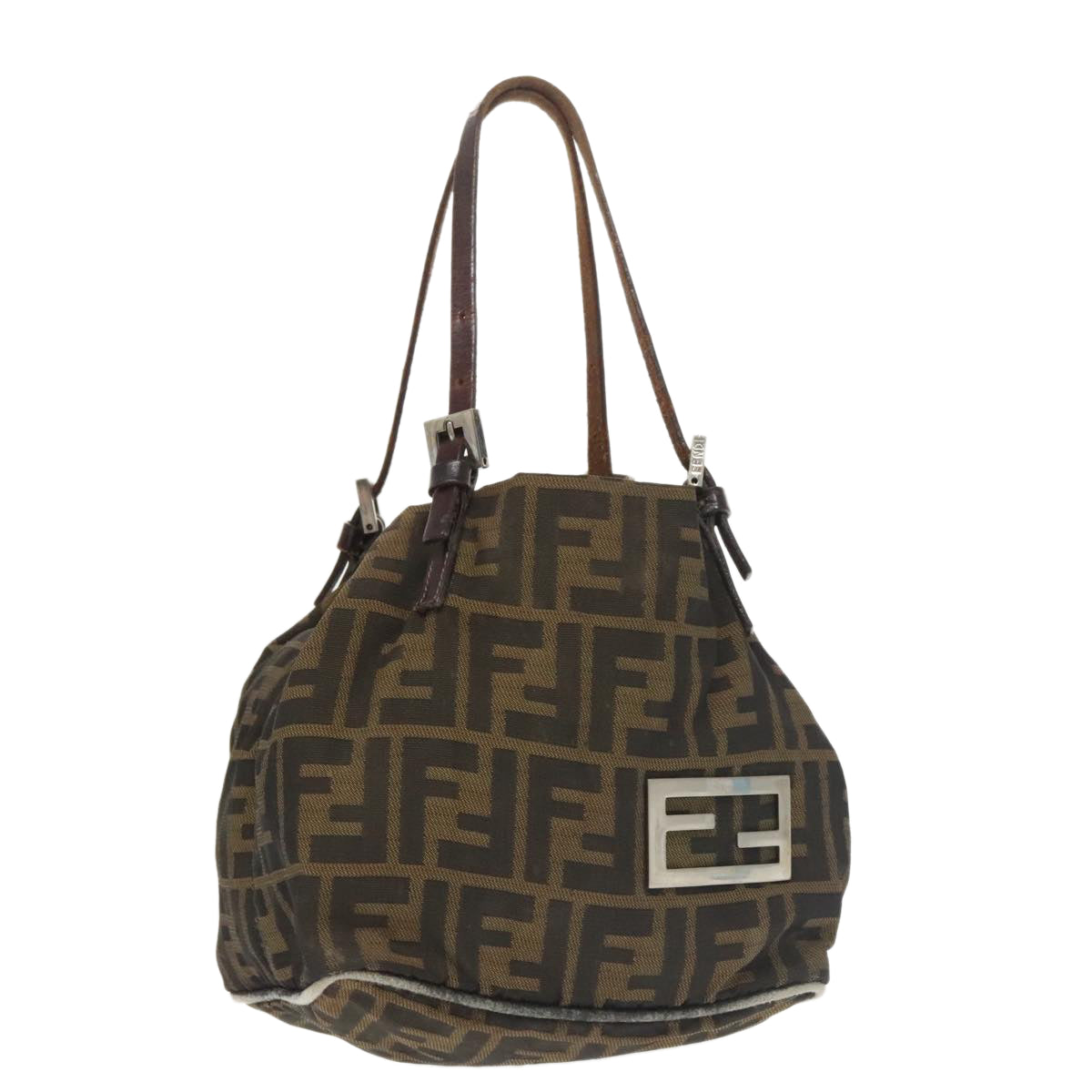 FENDI Zucca Canvas Hand Bag Brown Black Silver ep6629