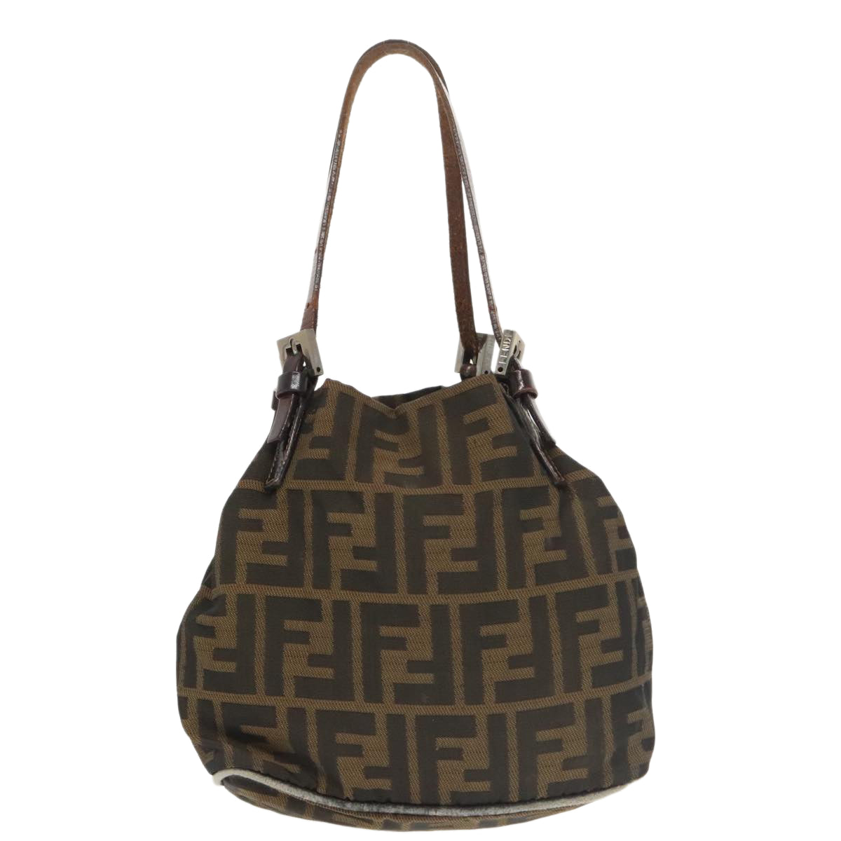 FENDI Zucca Canvas Hand Bag Brown Black Silver ep6629