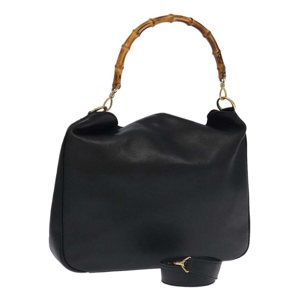 GUCCI Bamboo Hand Bag Leather 2way Black Gold 001 1577 3444 ep6643