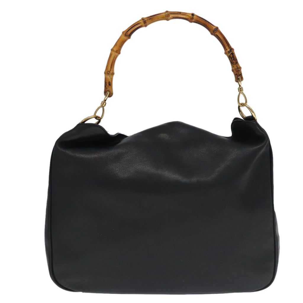 GUCCI Bamboo Hand Bag Leather 2way Black Gold 001 1577 3444 ep6643