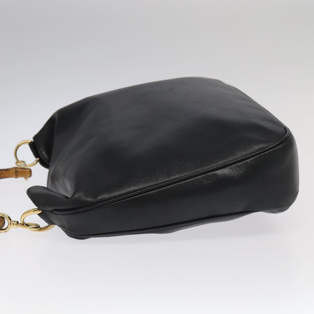 GUCCI Bamboo Hand Bag Leather 2way Black Gold 001 1577 3444 ep6643