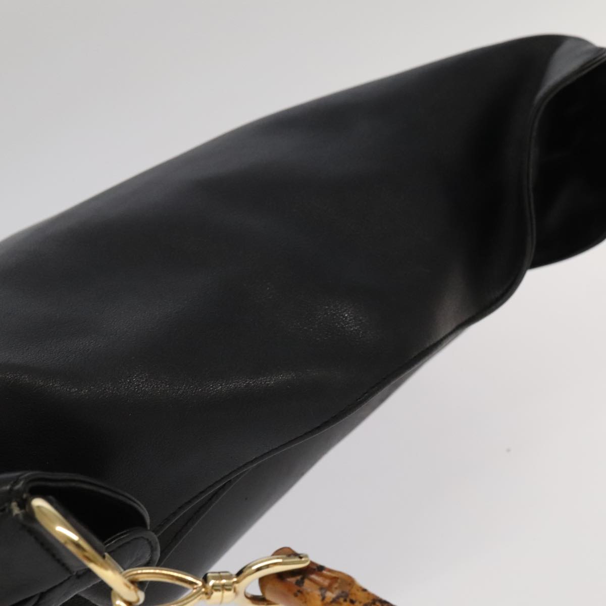 GUCCI Bamboo Hand Bag Leather 2way Black Gold 001 1577 3444 ep6643