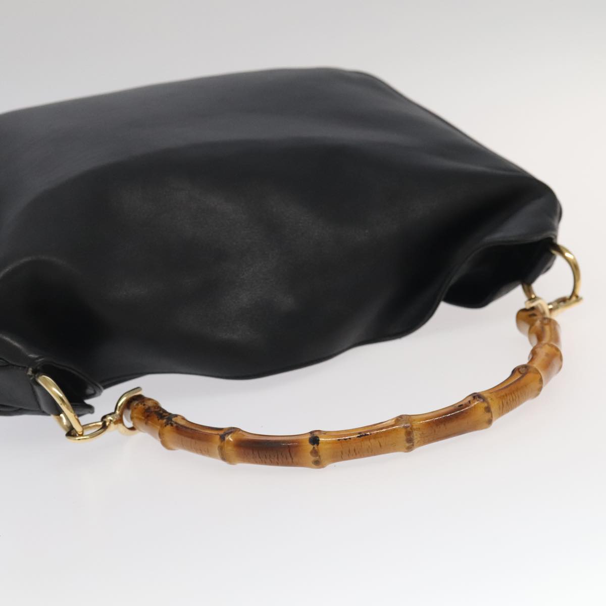 GUCCI Bamboo Hand Bag Leather 2way Black Gold 001 1577 3444 ep6643