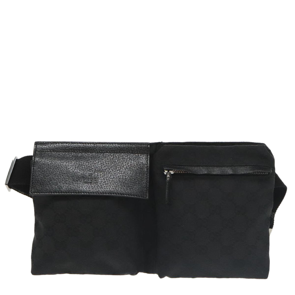 GUCCI GG Canvas Waist bag Black Silver 28566 ep6648