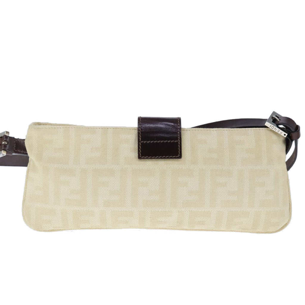 FENDI Zucca Canvas Shoulder Bag Beige Silver ep6651