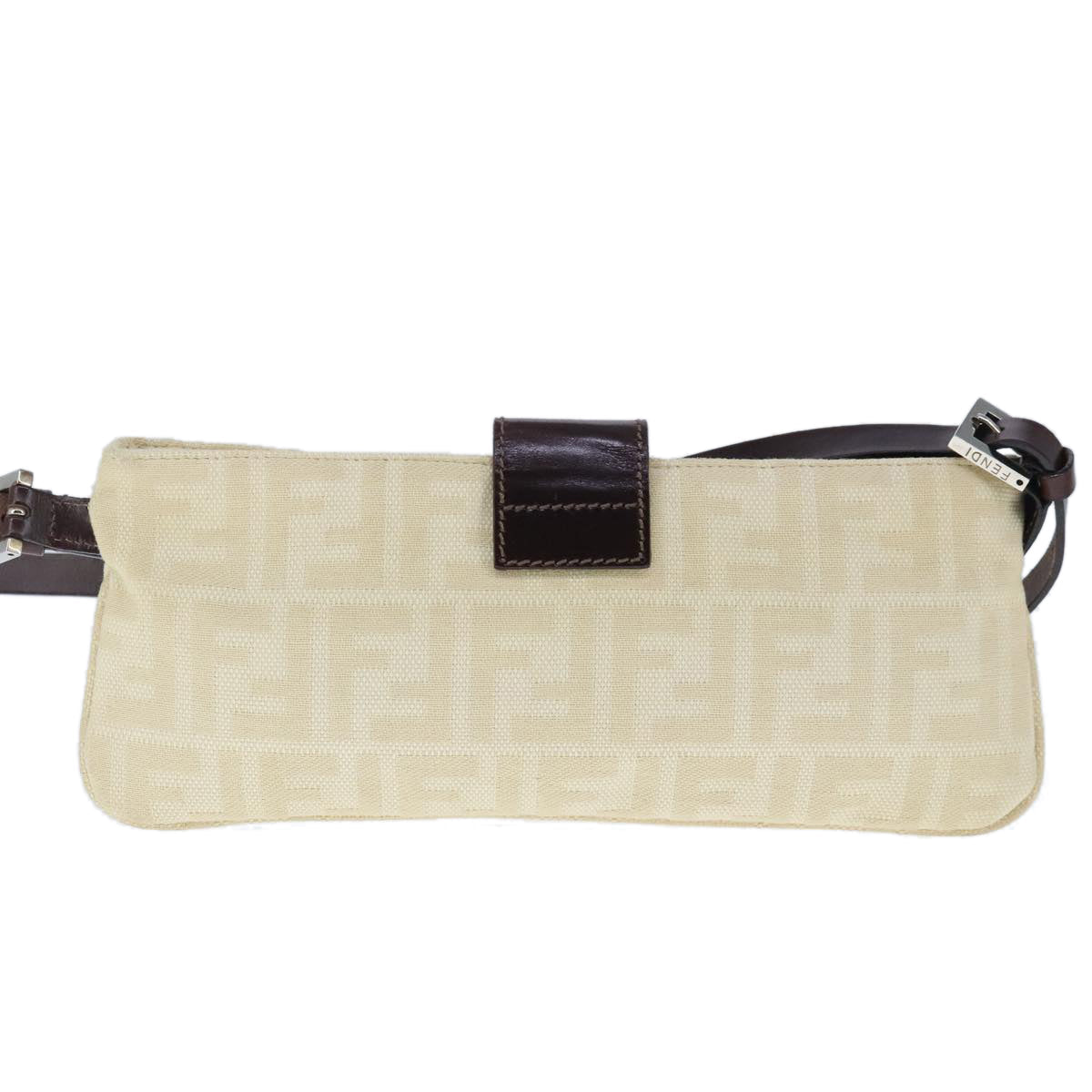 FENDI Zucca Canvas Shoulder Bag Beige Silver ep6651