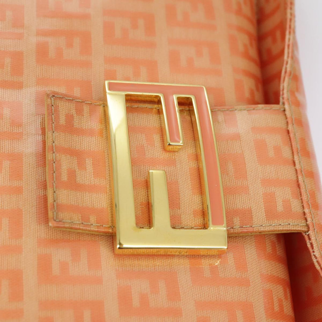 FENDI Zucchino Canvas Mamma Baguette Shoulder Bag Enamel Gold Orange ep6654