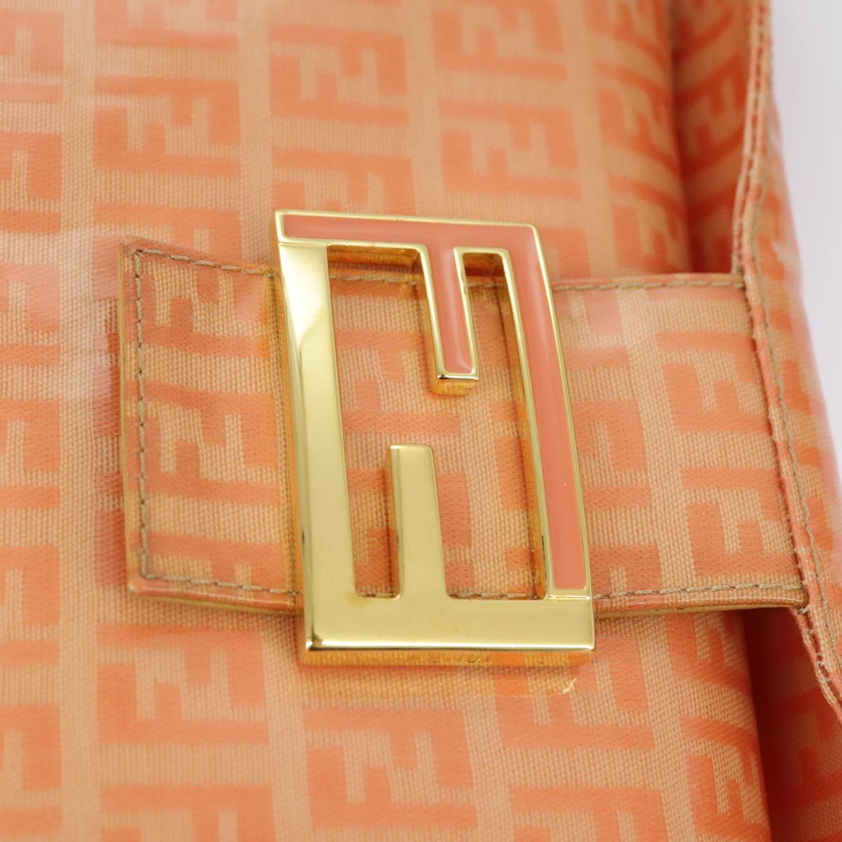 FENDI Zucchino Canvas Mamma Baguette Shoulder Bag Enamel Gold Orange ep6654