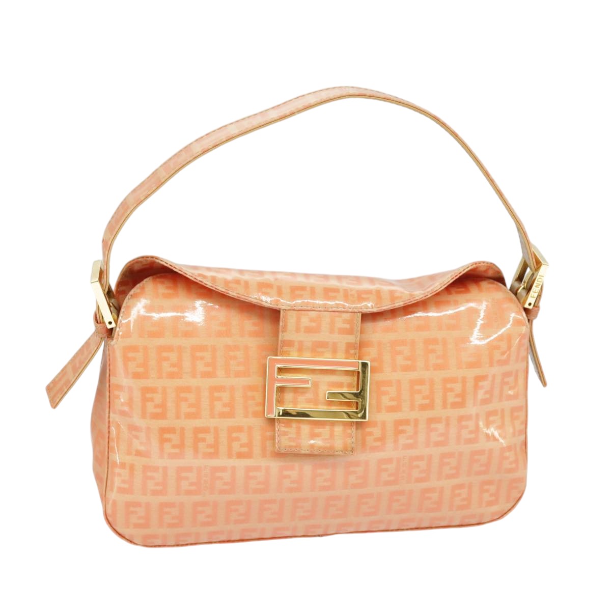 FENDI Zucchino Canvas Mamma Baguette Shoulder Bag Enamel Gold Orange ep6654