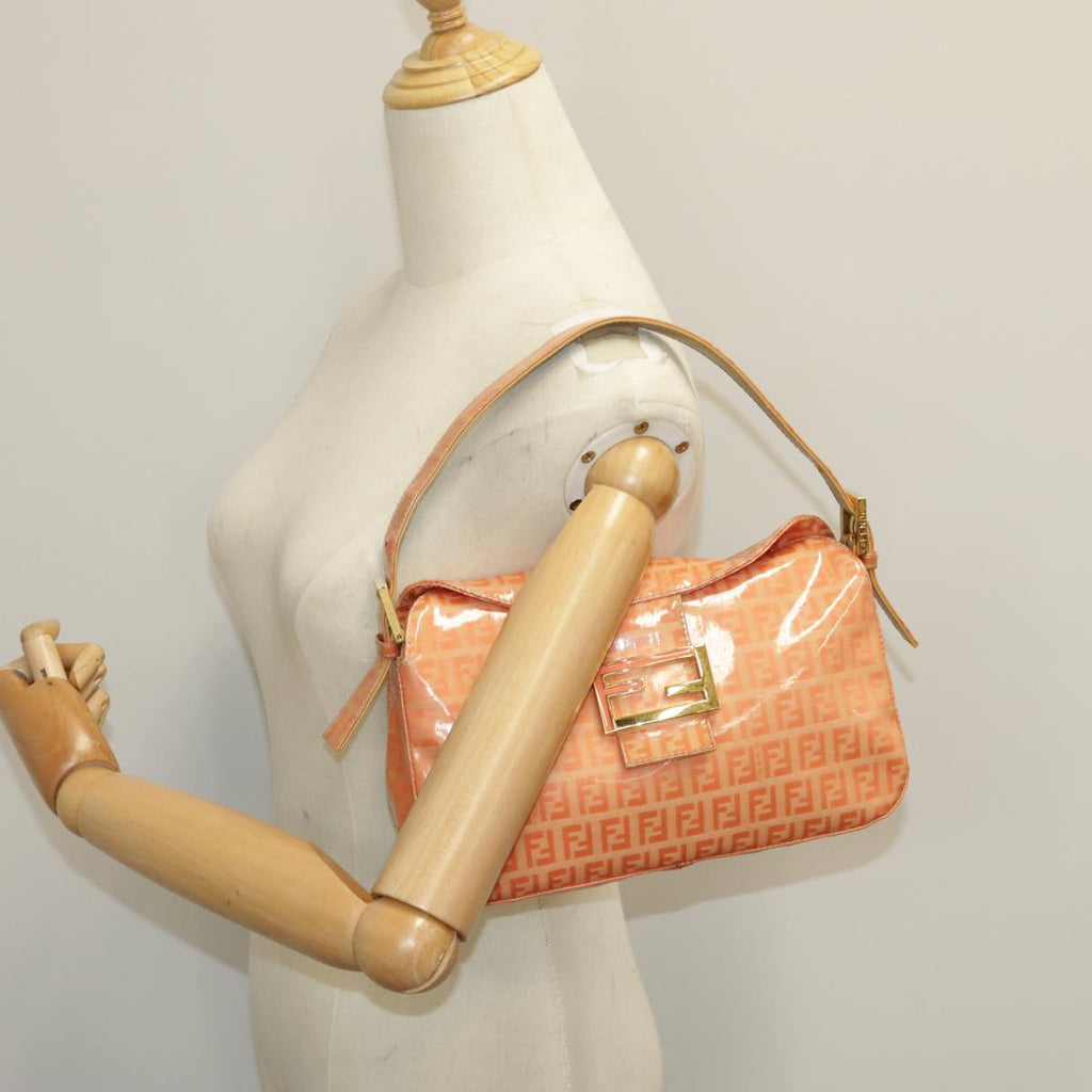 FENDI Zucchino Canvas Mamma Baguette Shoulder Bag Enamel Gold Orange ep6654