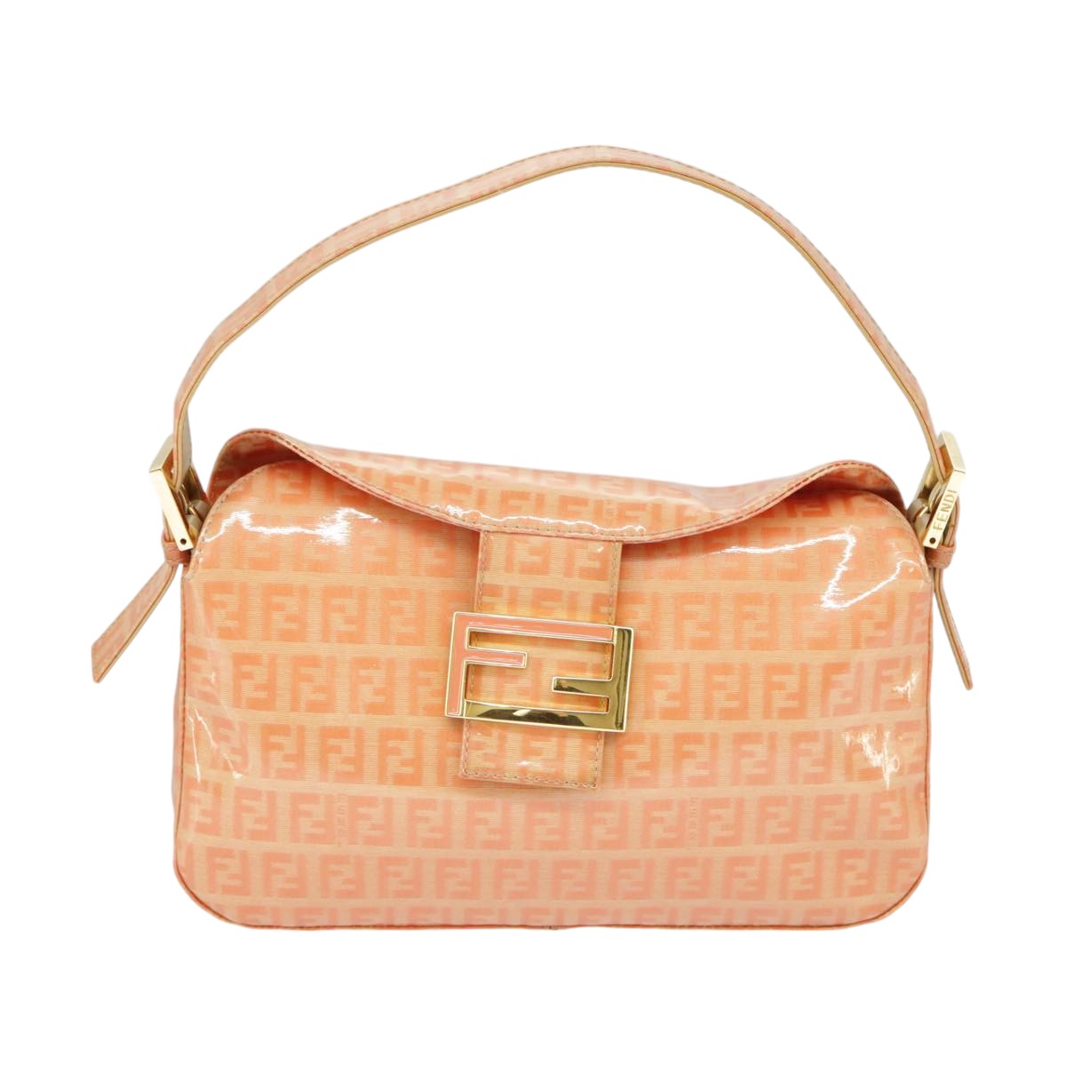 FENDI Zucchino Canvas Mamma Baguette Shoulder Bag Enamel Gold Orange ep6654
