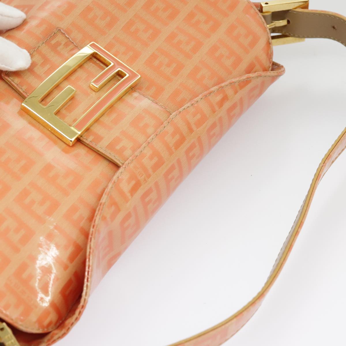 FENDI Zucchino Canvas Mamma Baguette Shoulder Bag Enamel Gold Orange ep6654