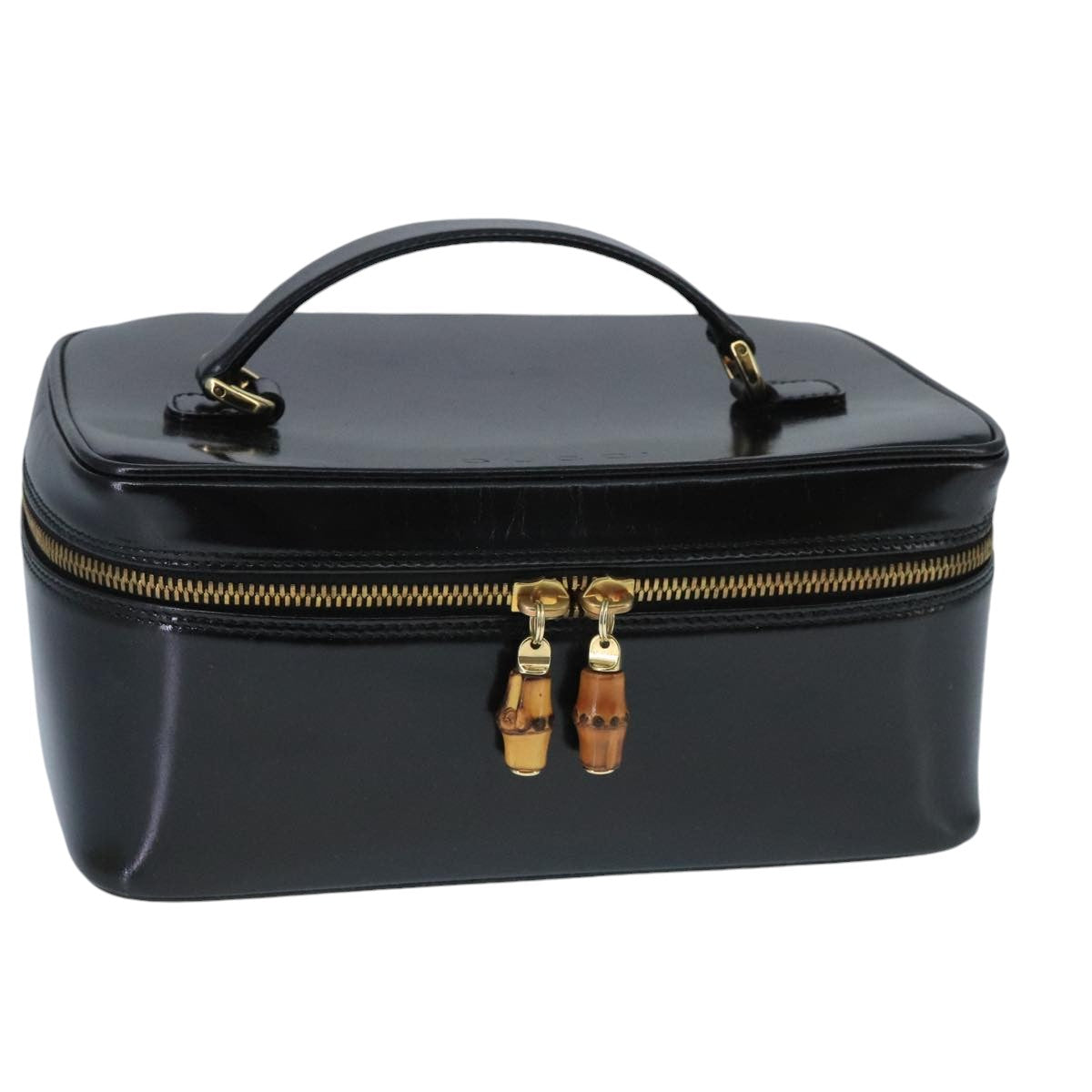 GUCCI Bamboo Vanity Hand Bag Patent leather Black 032 1956 0150 ep6663