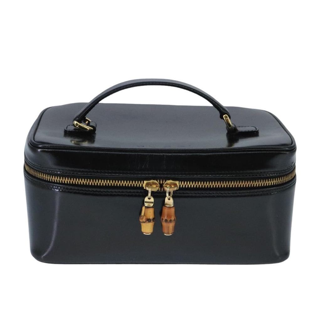 GUCCI Bamboo Vanity Hand Bag Patent leather Black 032 1956 0150 ep6663