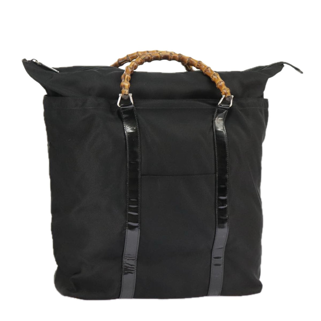 GUCCI Bamboo Hand Bag Nylon Black Silver 002 2058 0412 5 ep6674